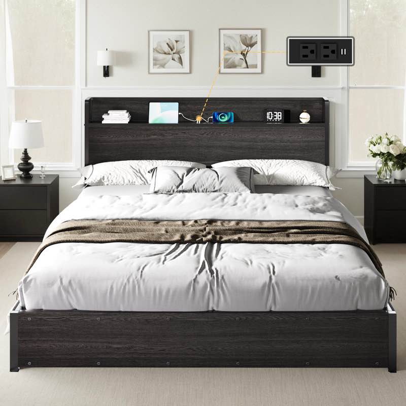 Shila Lift Up Storage King Bed Frame & Charging Station, Black (box1/1) 