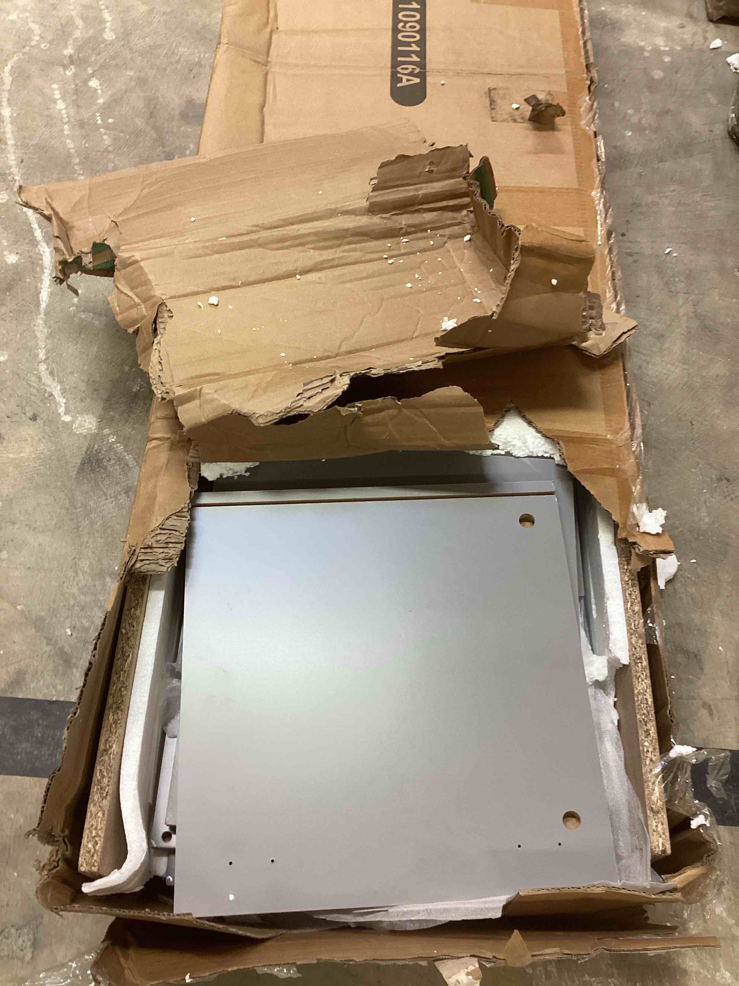 Condition photo showing As Is for (incomplete box 1/2) AMERLIFE Fireplace TV Stand with 40" Fireplace, 80" Modern Fireplace Entertainment Center LED Lights, 2 Tier TV Console Cabinet for TVs Up to 90", Grey