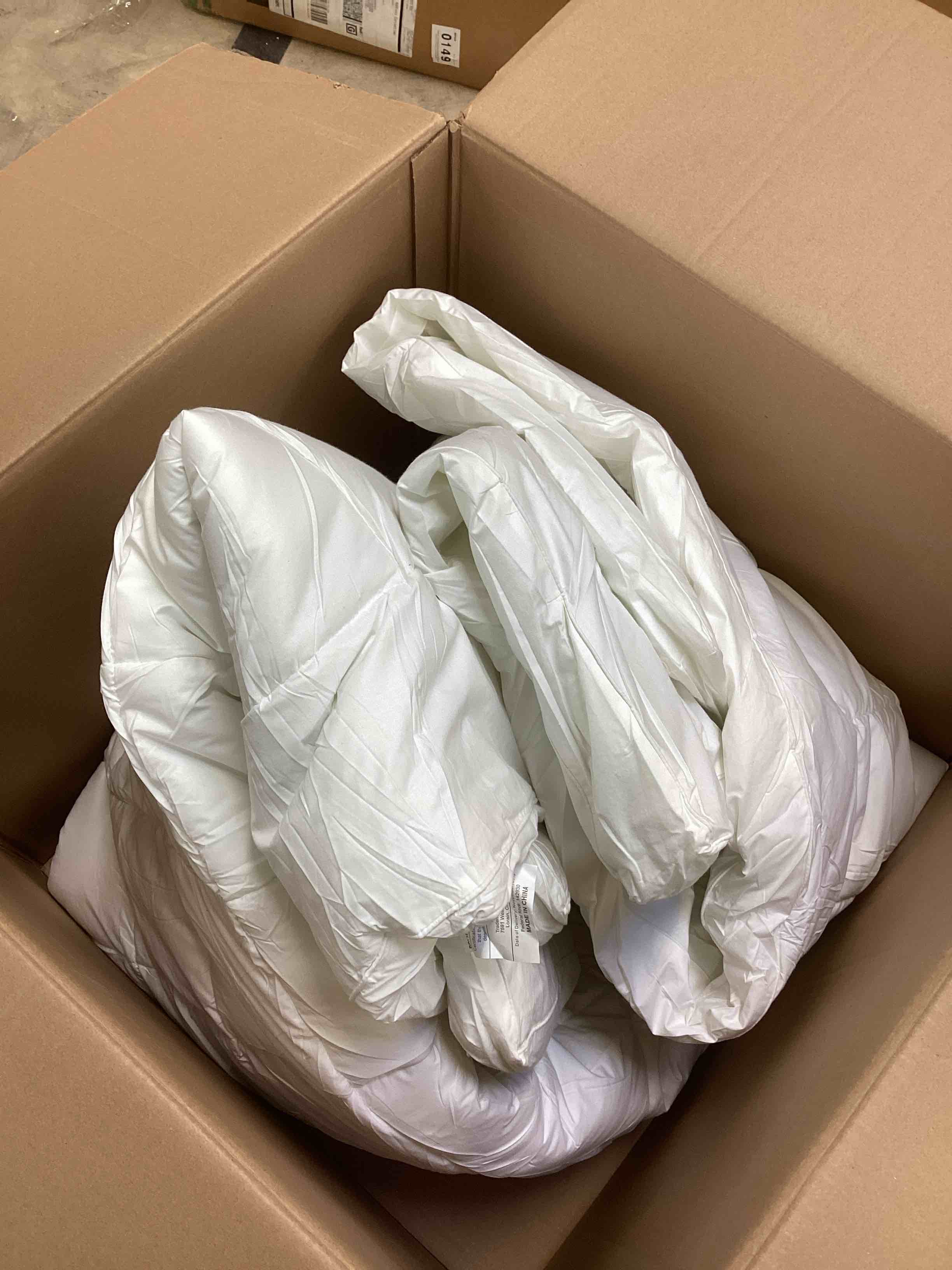 Condition photo showing As Is for Pillow Top King Mattress Topper - Plush and Supportive Baffle Box Down and Duck Featherbed with 4-Inch Gusset and Cotton Cover by Lavish Home (White)