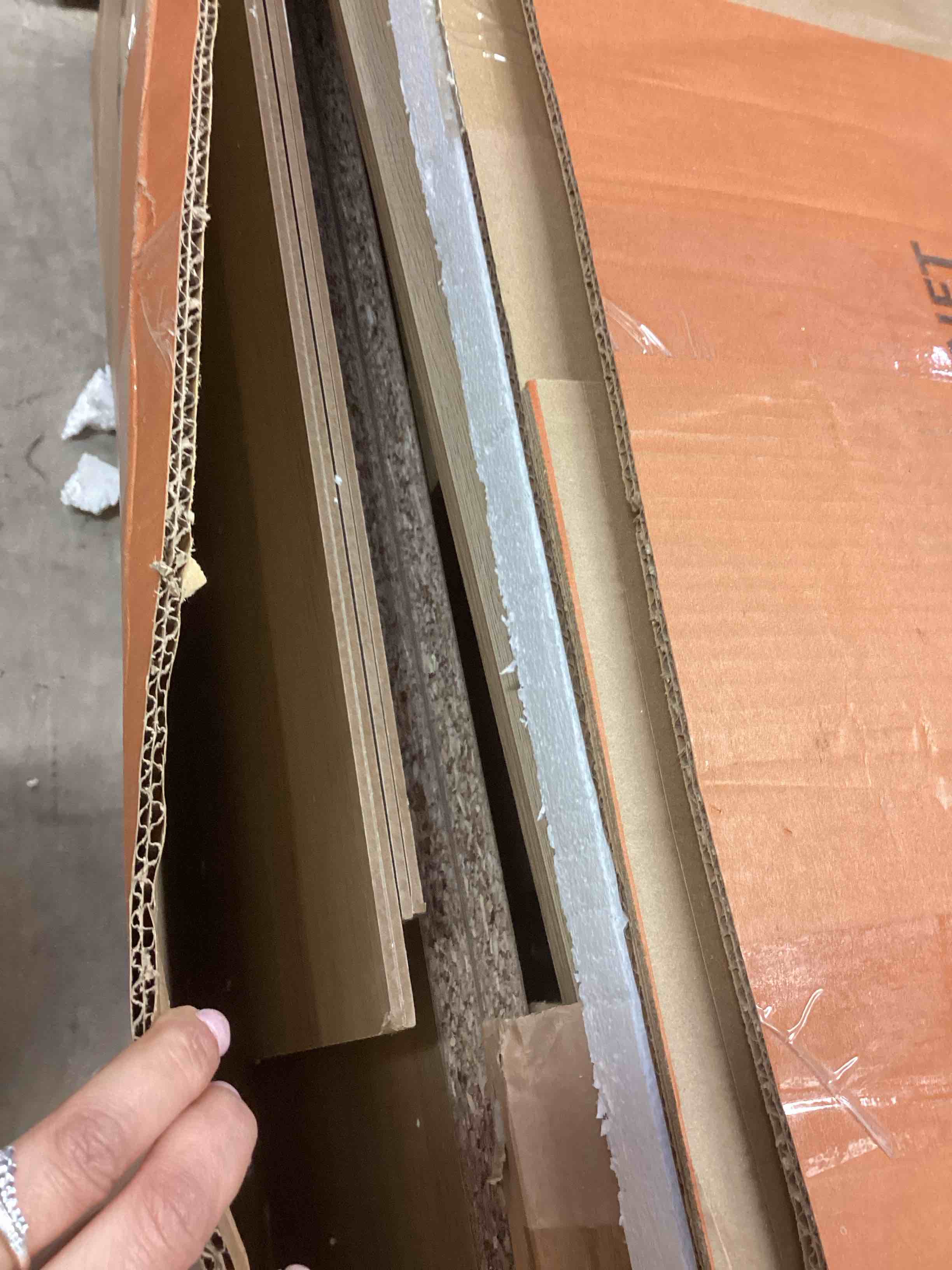 Condition photo showing As Is for WAMPAT Buffet Cabinet with 4 Doors and 2 Drawers, Large Coffee Bar Table Wood Kitchen Storage Cabinets with Storage Cabinets, Modern Farmhouse Sideboard Credenza for Dining Room,Oak