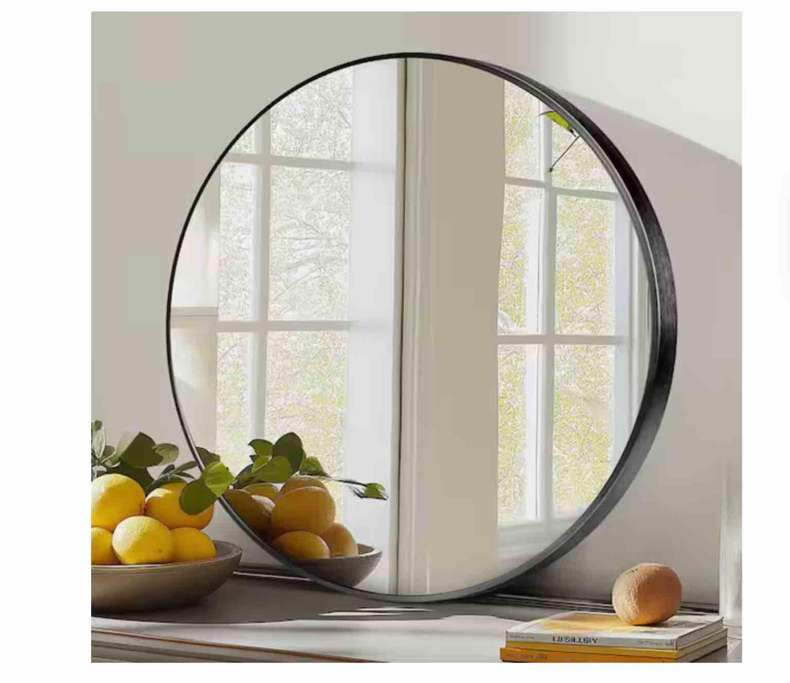 Black 24 in W x 24 in. H Round Metal Framed Wall Mirror