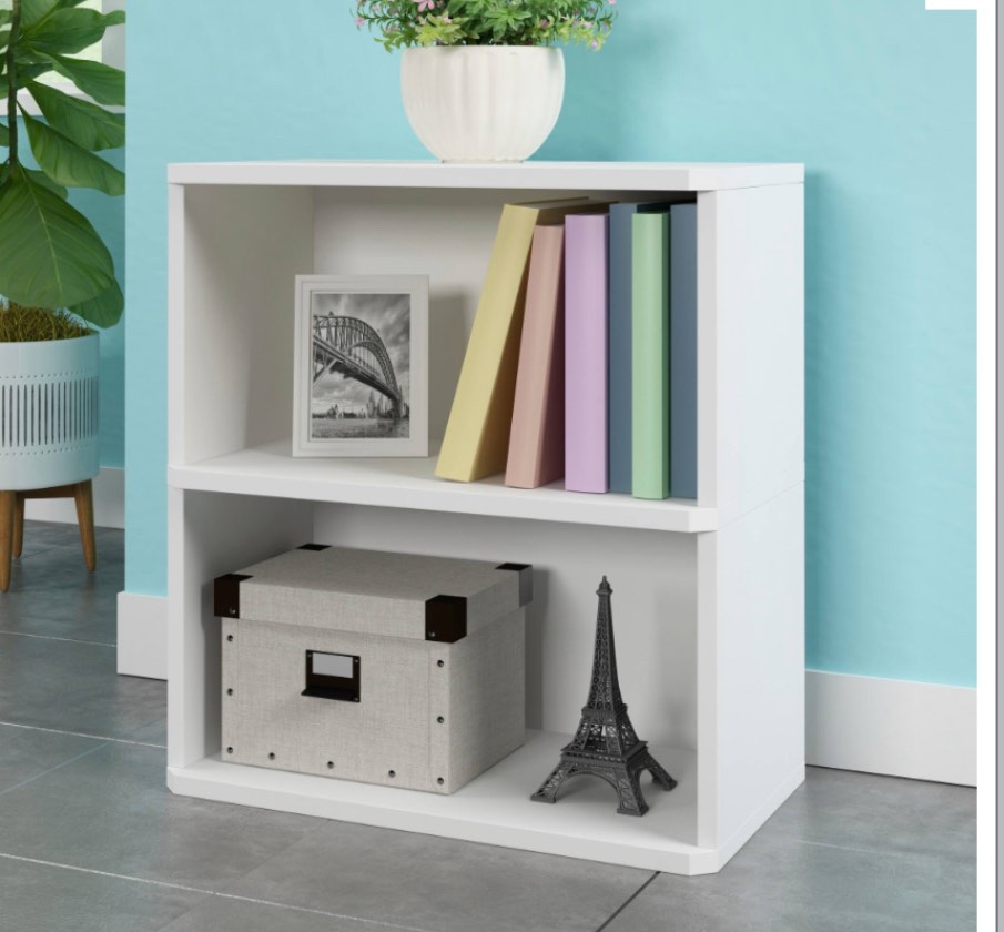 Rectangle 2 Tier Bookshelf - Display Shelf Unit White