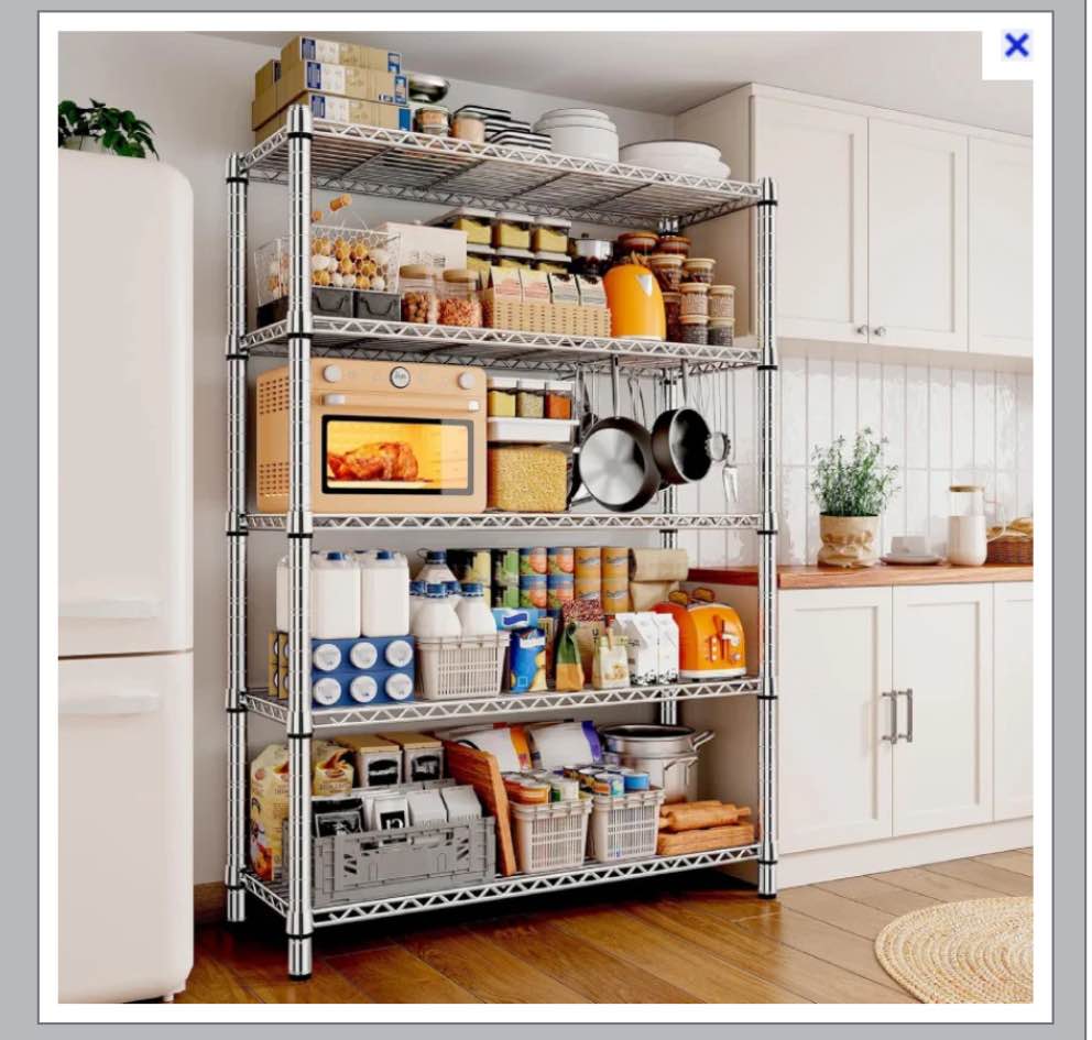 35.5"W Wire Shelving, 5-Tier Adjustable Metal Shelves