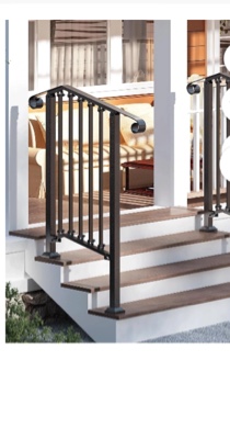 Redlife Handrail for Stairs Fits 2 or 3 Steps Outdoor Stair Railing Picket Black Wrought Iron Handrail 38.5''