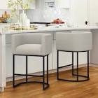 Cream Gray Modern Counter Bar Stool Fabric Upholstered Barrel Counter Stool with Metal Frame
