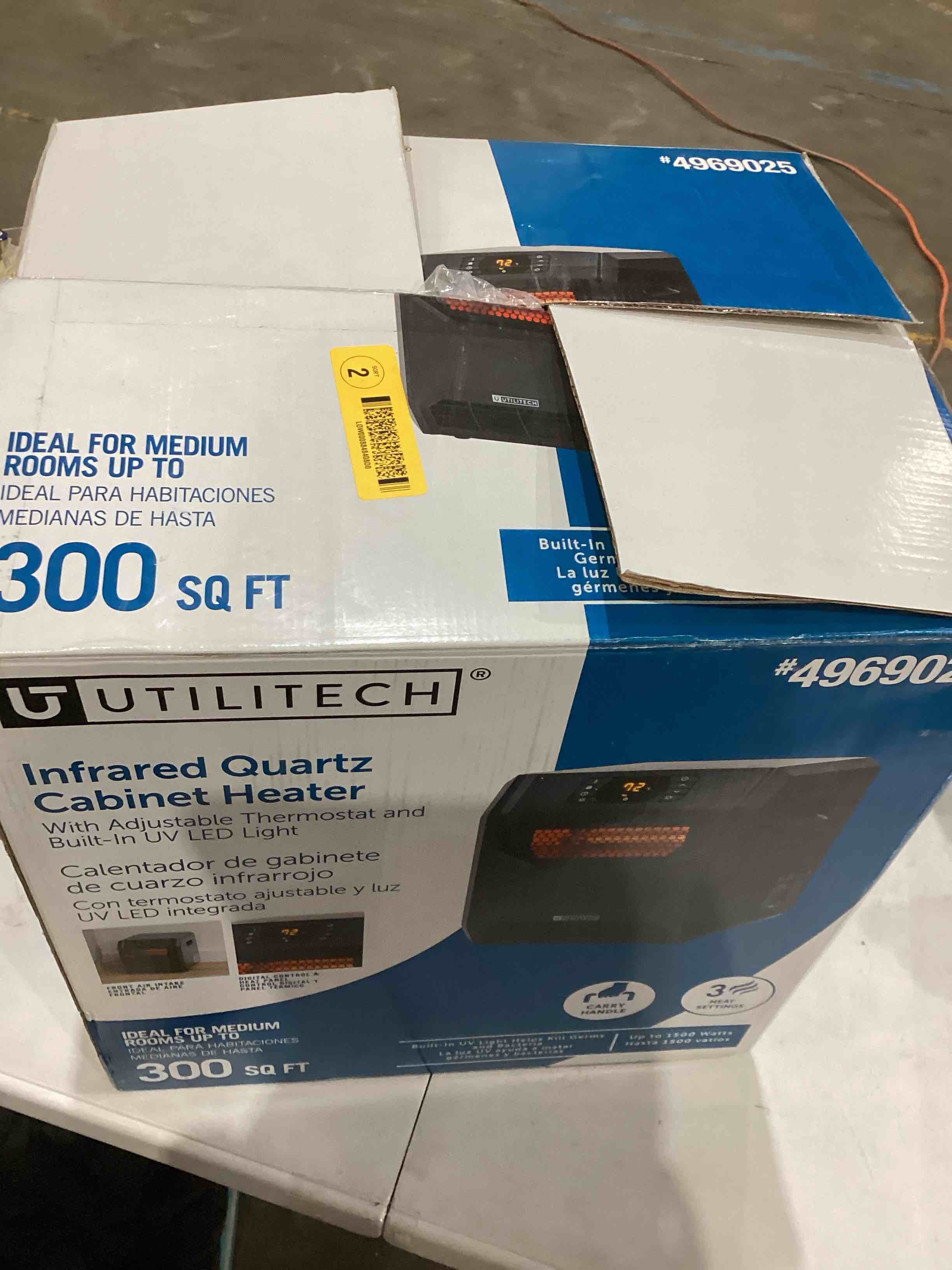 utilitech infrared quartz cabinet heater with adjustable thermostat and built in UV LED light 