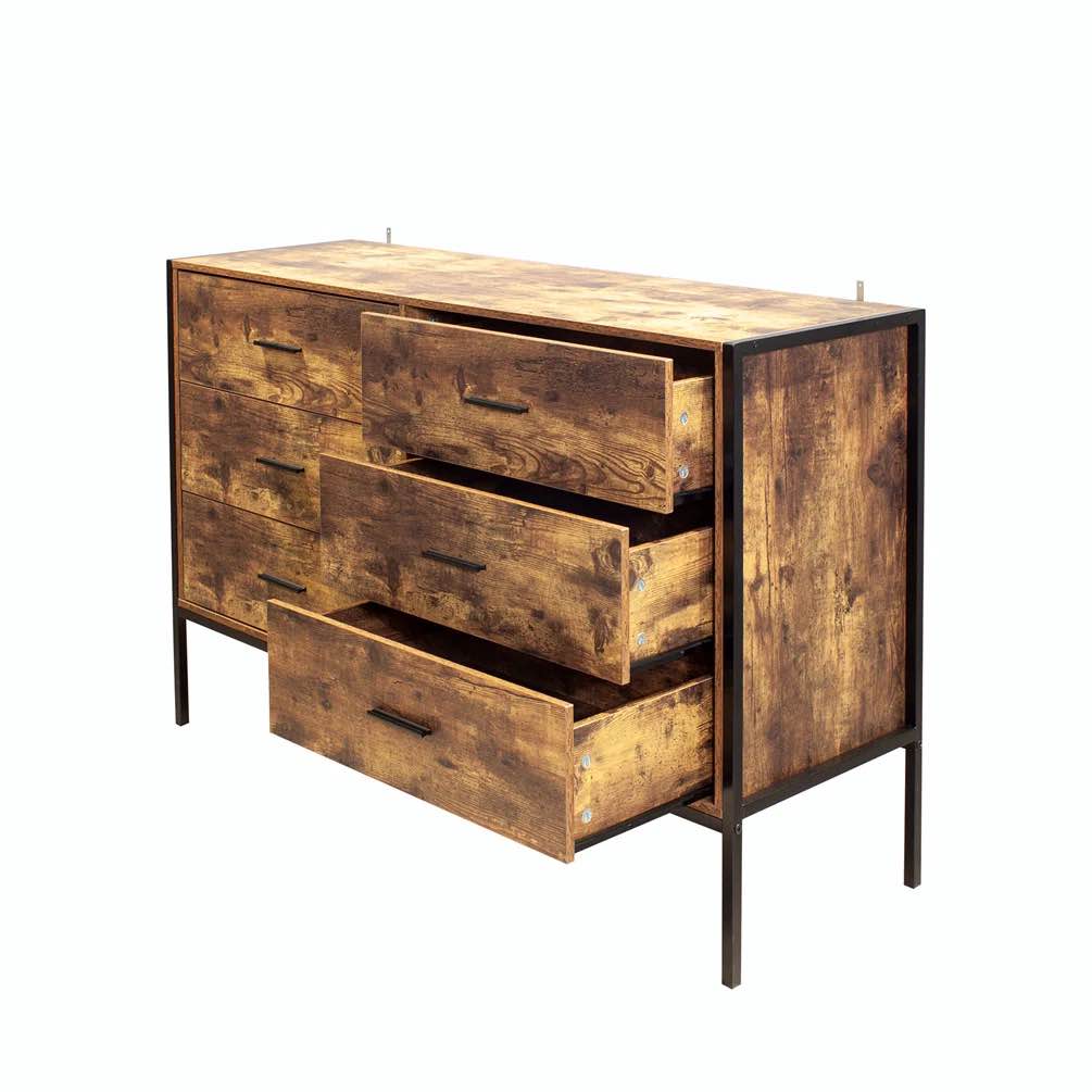 walnut metal dresser