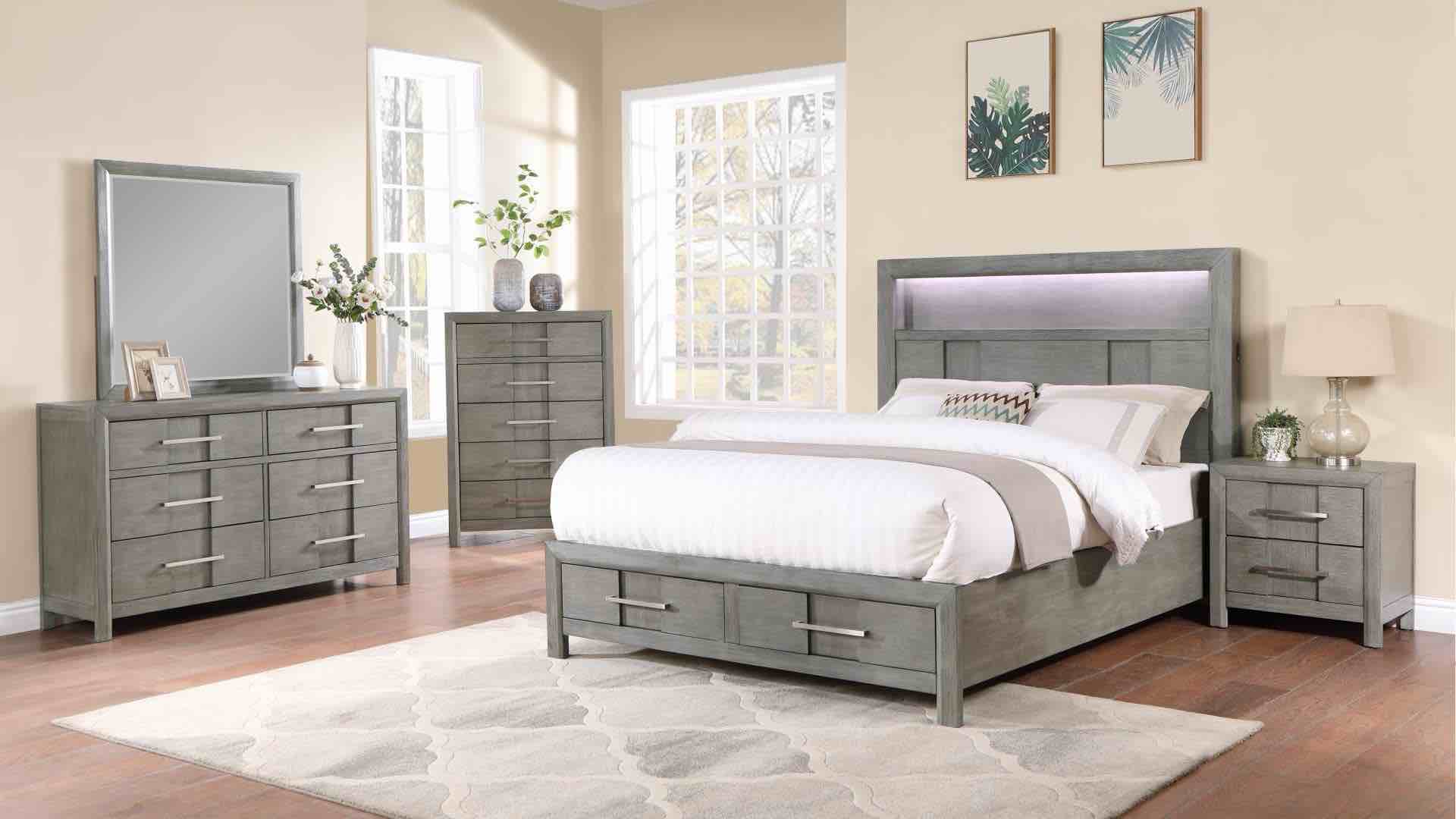 INCOMPLETE READ DESCRIPTION!  Kenzo Wood Veneer Bed with Storage Drawers & LED Lighting by Galaxy Home Furnishings