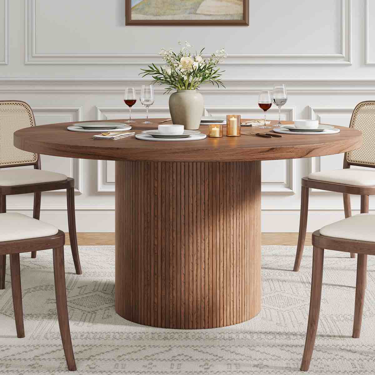 (similar item, incomplete) 47.2'' Round Dining Table, Kitchen Table With Wood Strip Base For Kitchen Living Room
