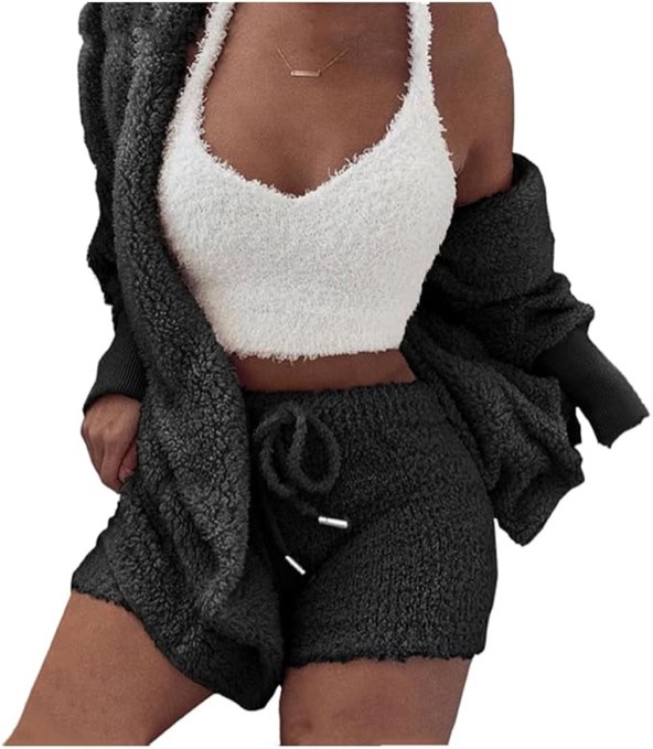 HRESSLBD Women's Warm Fuzzy 3 Piece Outfit Pajamas