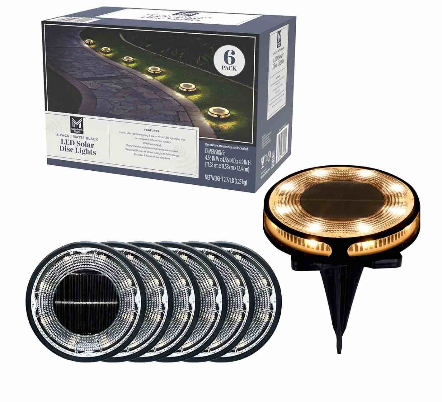 Member's Mark Matte Black LED Solar Disc Lights, 6-Pack