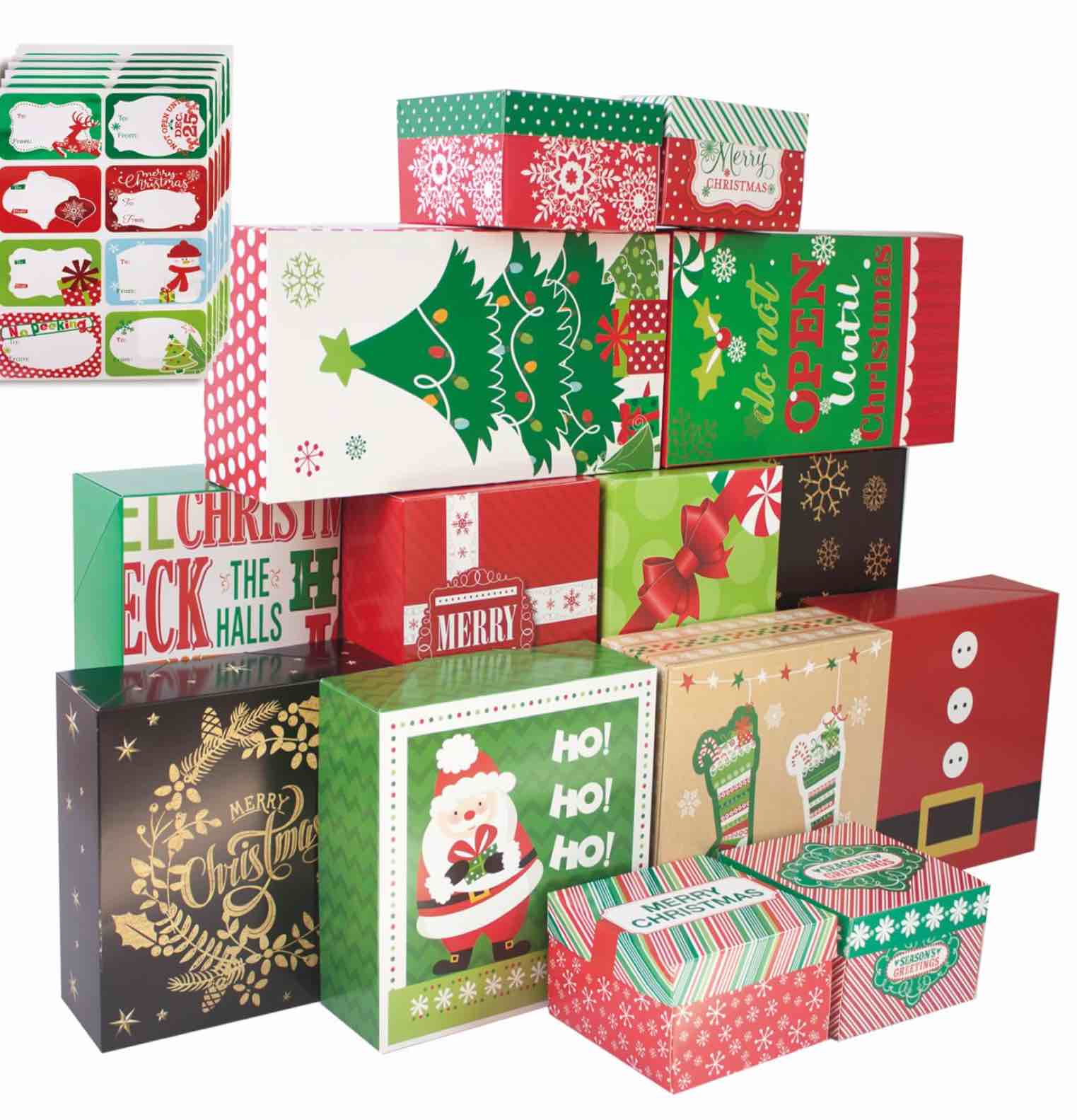 9 Christmas Cardboard Gift Boxes with Lids, Assorted Size