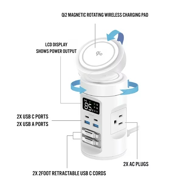  Tech Squared Power Tower with Qi2 Wireless Charging and Retractable Cords ( pickup in the cage