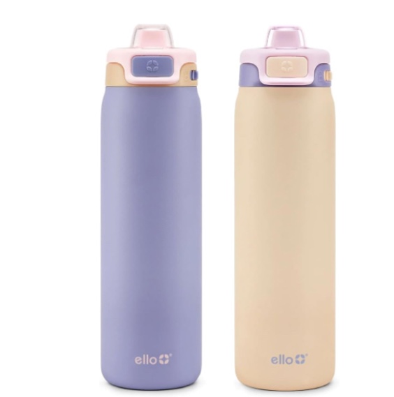 Ello Flip to Fill, Pop to Drink Stainless Steel Water Bottle with Leak-Proof Locking Lid, 22 oz – Reusable Insulated Travel Bottle, Color: Cornflower/Blush Breeze