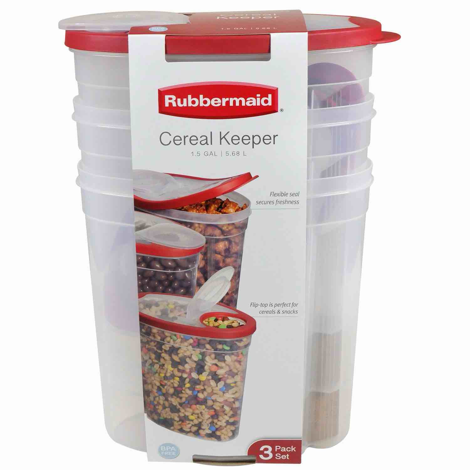 Rubbermaid Cereal Keeper 1.5 Gallon Container (Pack of 4), 4 Pack, Red