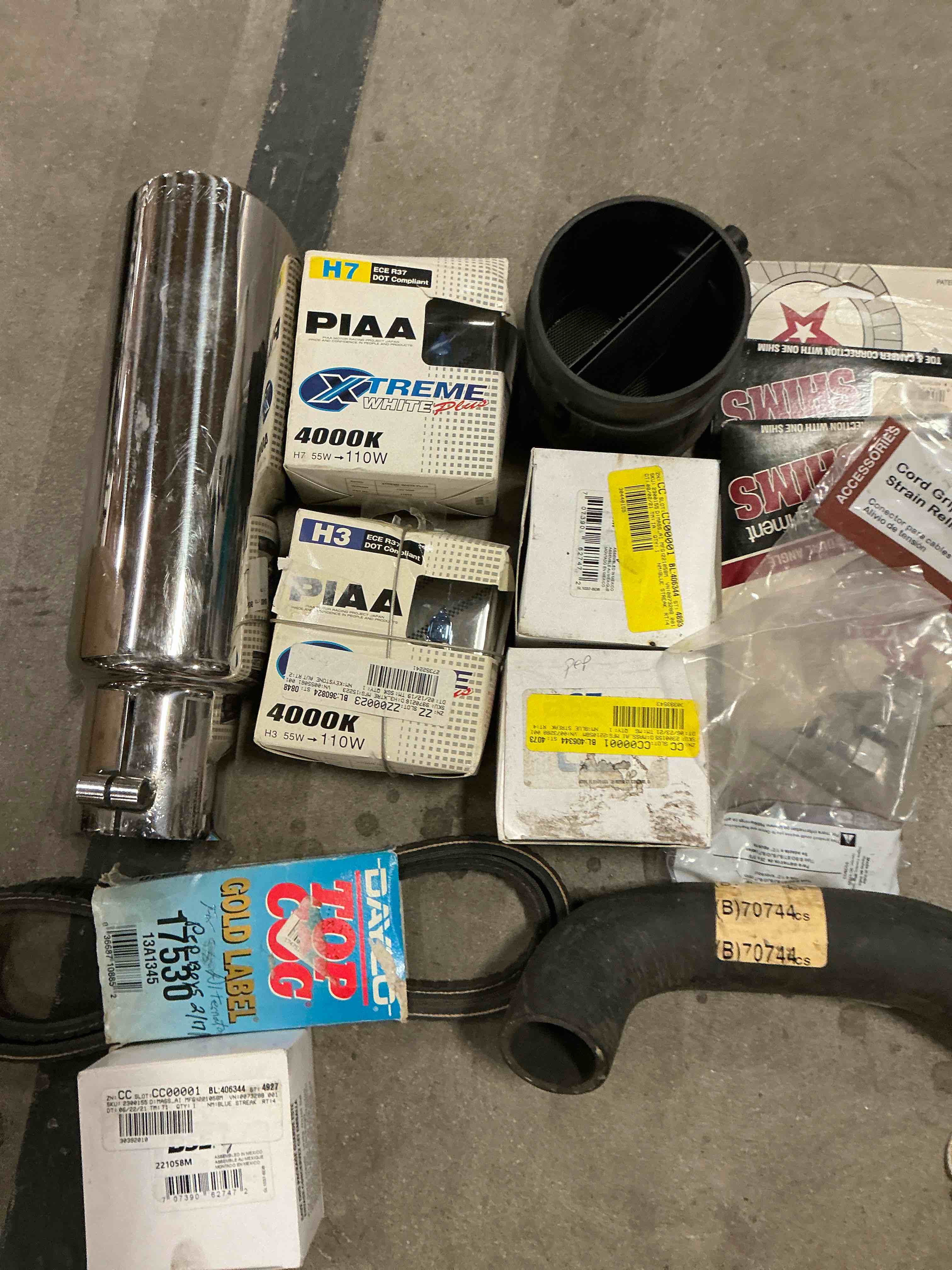 Assortment of car parts of different styles