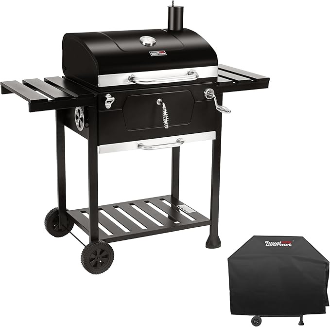 Royal Gourmet CD1824EC 24-Inch Movable Charcoal Grill with Cover, 490 Sq. In. Cooking Area, Outdoor Barbecue Grill with Foldable Side Tables for Outdoor Picnic and Camping Grilling, Black
