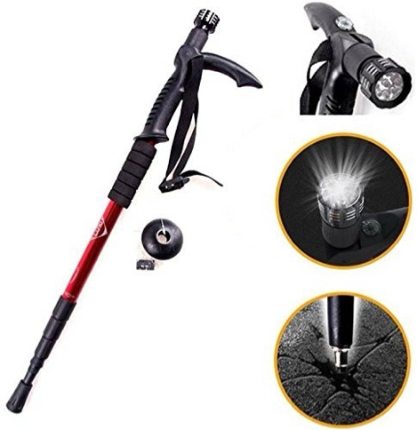 Adjustable 9 Led Anti Shock Trekking Hiking Pole Vault Stick