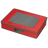 household essentials 545 holiday vision storage box with lid and handles | tabletop linen storage set | red canvas with green trim