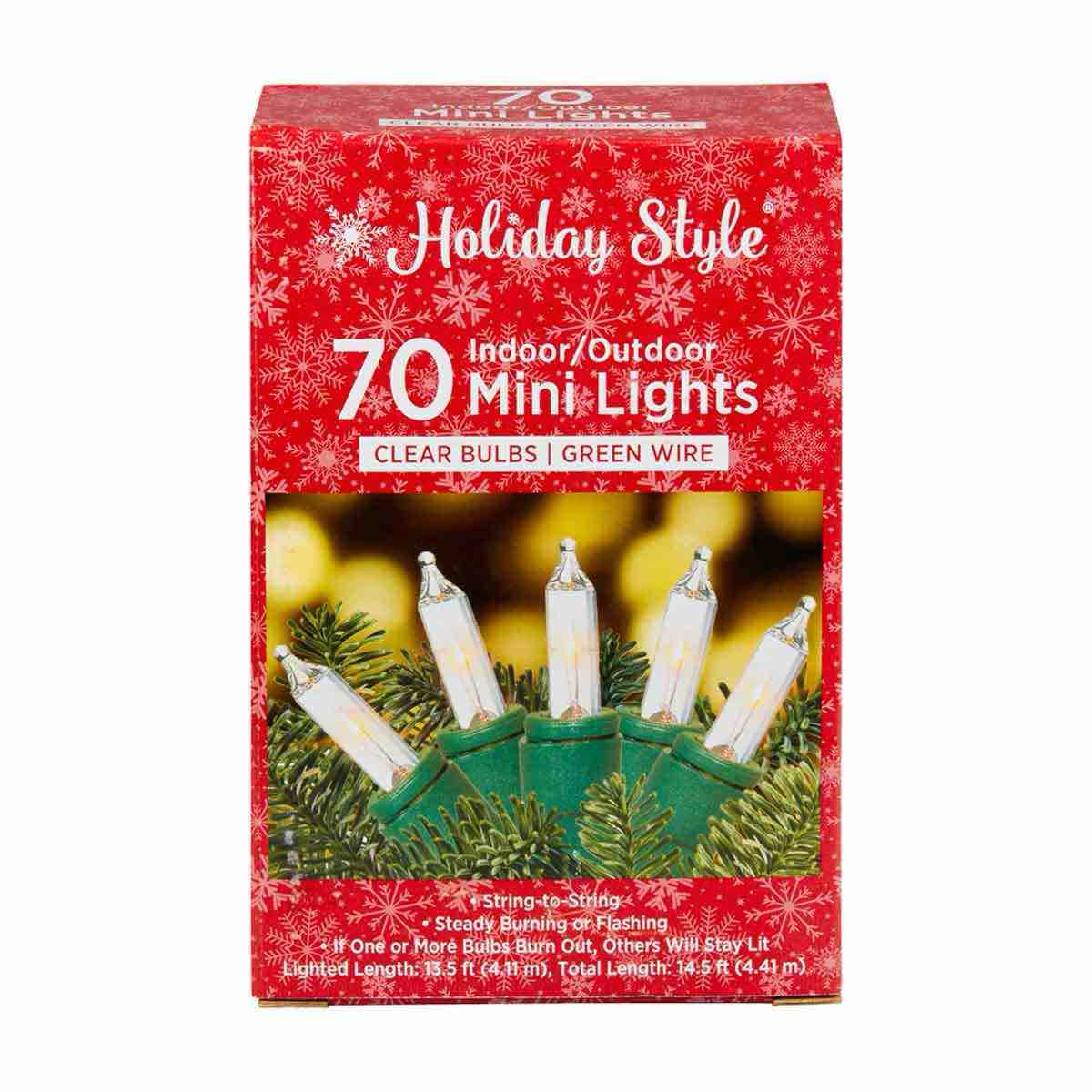Holiday Style Clear Mini Bulb Christmas Lights, 70 ct