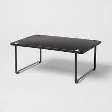 metal stacking shelf with powder coated finish black - brightroom™: stackable kitchen storage organizer, shelf riser