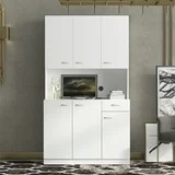 Tall Wardrobe, Kitchen Cabinet Freestanding Pantry Cupboard Storage Organizer with 6-Doors, 1-Open Shelves & 1-Drawer, Modern Versatile Storage Floor Cabinet for Bedroom Bathroom