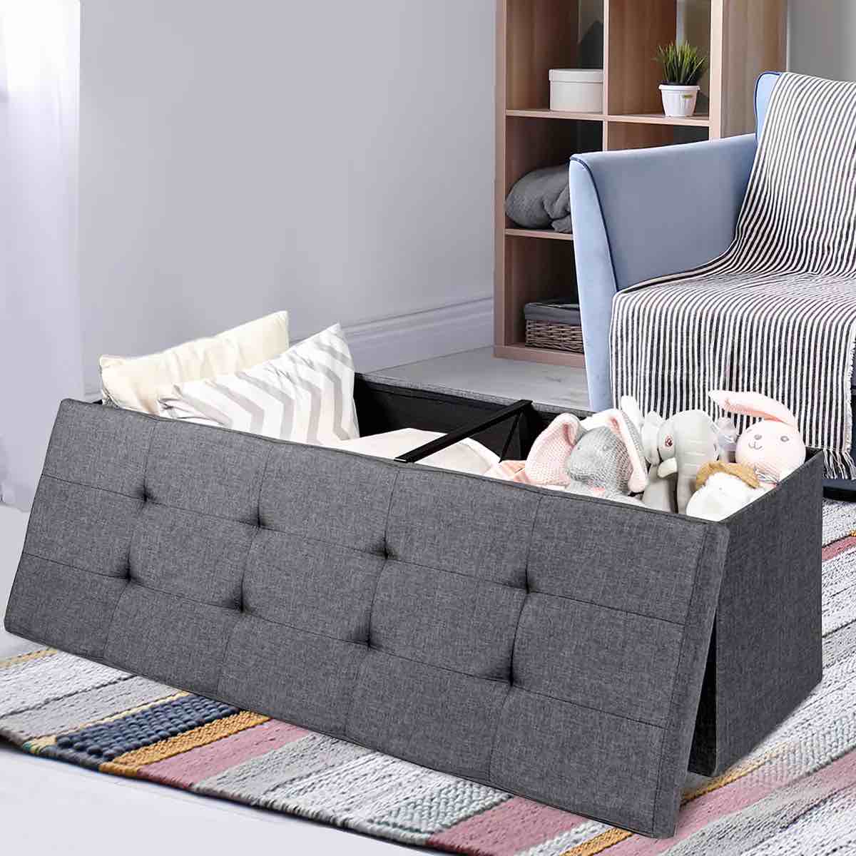 Costway Fabric Folding Storage Ottoman Storage Top Only 