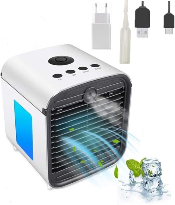 Portable Air Cooler Mini Mobile Air Conditioning Air Cooler, 3 in 1 Humidifier and Air Purifier Portable Air Conditioner Air Cooler for Office, Leakproof, New Filter, white,