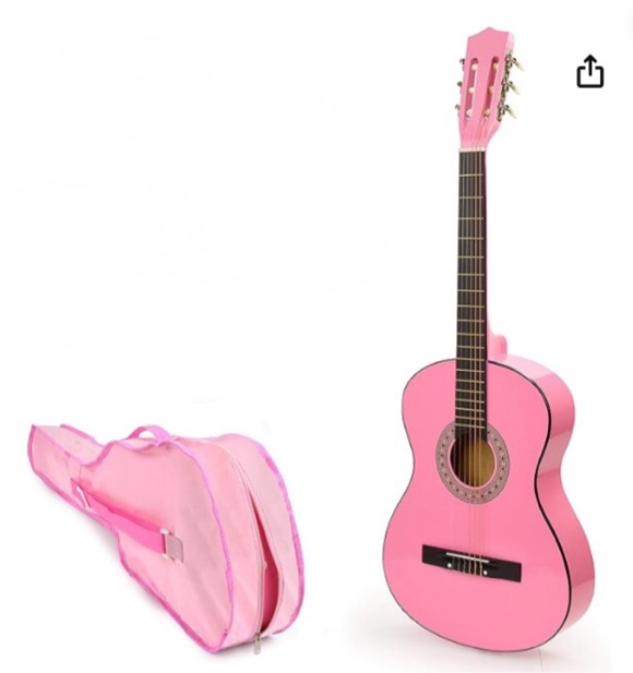 NEW! 30" Left Handed Pink Wood Guitar With Case for Kids/Girls/Beginners (Pink)