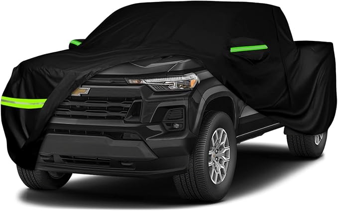 SAPUBK Waterproof Car Cover Compatible with Chevrolet Colorado Crew Cab Long Bed 6.1ft WT/LT/Z71/ZR2 2015-2023 Car Accessories with Zipper Door for Snow Rain Dust Hail Protection