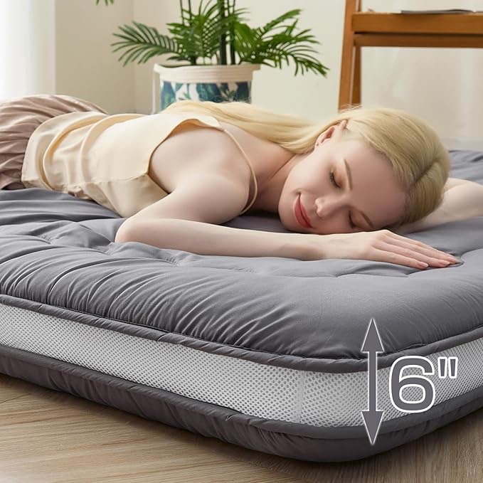 Syalife Japanese Futon Mattress Floor Mattress, 6" Thicken Roll Up Tatami Mat, Foldable & Portable Floor Bed Sleeping Pad, Traditional Shiki Futon (shikibuton), Design by Japan (Grey, 39 * 80)