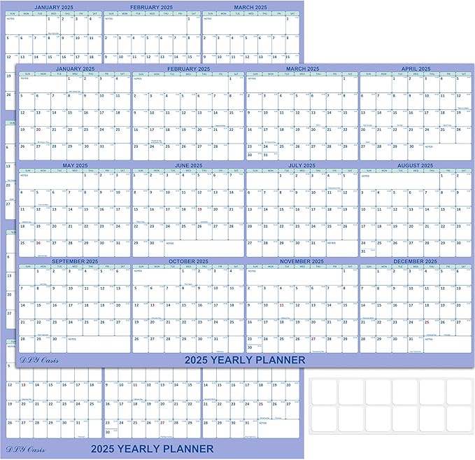 32" x 48" 2025 Wall Calendar, Folded Wet & Dry Erase Wall Calendar 12 Month, Annual Yearly Planner Yearly Laminated Calendar 2025 Horizontal/Vertical, with Julian Dates…