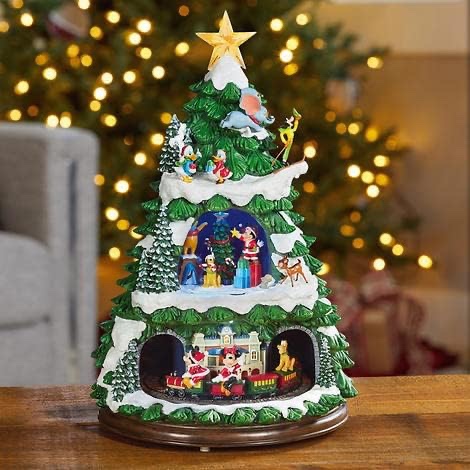 moments in time disney licensed animated polyresin christmas tree, christmas tabletop decor with led lights, 8 classic christmas songs - power adapter included (17.8" h x 11.2" w x 11.6" d)