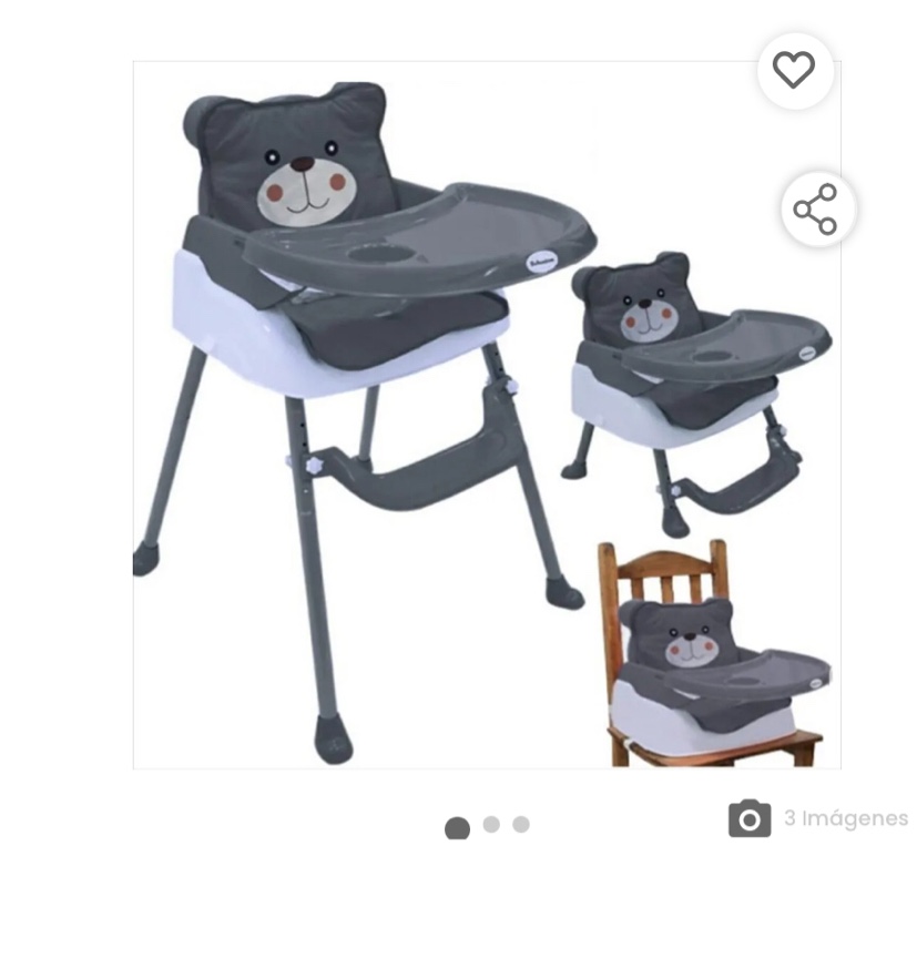 (Similar)Silla Comedor Bebe 5 En 1 Doble Altura Oso Acolchado Porttil Gris