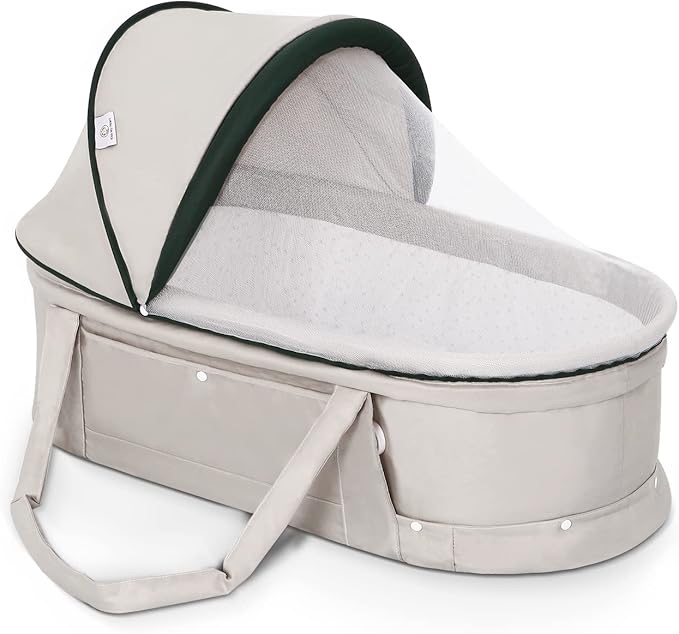 Holy Cat Travel Bassinet Portable Bassinet-Folding Baby Bassinet iin Bed Mini Travel Crib Infant Travel Bed with Mosquito Net and Canopy Lightweight Washable Foldable-Lightgrey