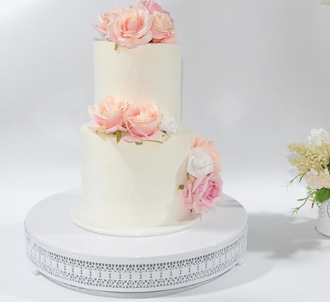 FEICTPOX Cake Stand, Metal Round Cupcake Dessert Stand Cake Display Holder Cookies Fruit Serving Tray Decor for Wedding Party Birthday Baby Showers Anniversary (16in, White) White 16in