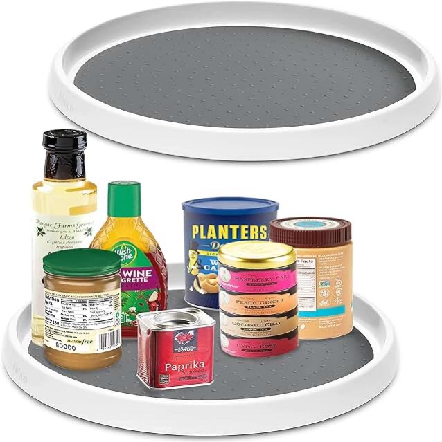 Set of 2, 12 Inch Non-Skid Lazy Susan Organizer, Pantry Lazy Susan Turntable for Cabinet, Kitchen Cabinet Organizer, Pantry Organization and Storage -White/Gray