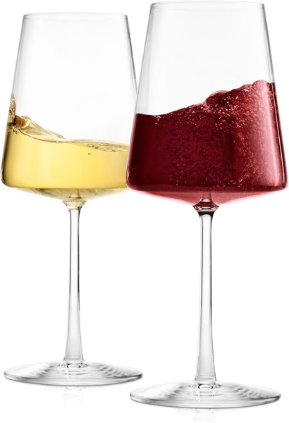 BENETI German Made Wine Glasses Set of 2 | 17oz Handmade Luxury Crystal Red & White Long Stem Wine Glasses | Unique Modern Shape, Packaged In Beautiful Ready-to Gift, Gift Box