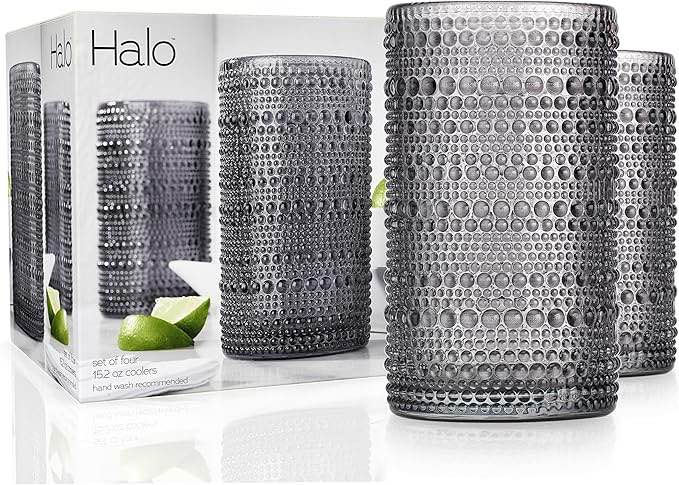 Glaver's Hobnail Drinking Glasses 12 Pc. Vintage Glassware Set. 4,15 Oz. Tall Highball Glasses: 4,13 Oz. Whiskey Bar Glasses: 4, 2 Oz. Mini Shot Glasses. Old Fashioned Beaded Glasses