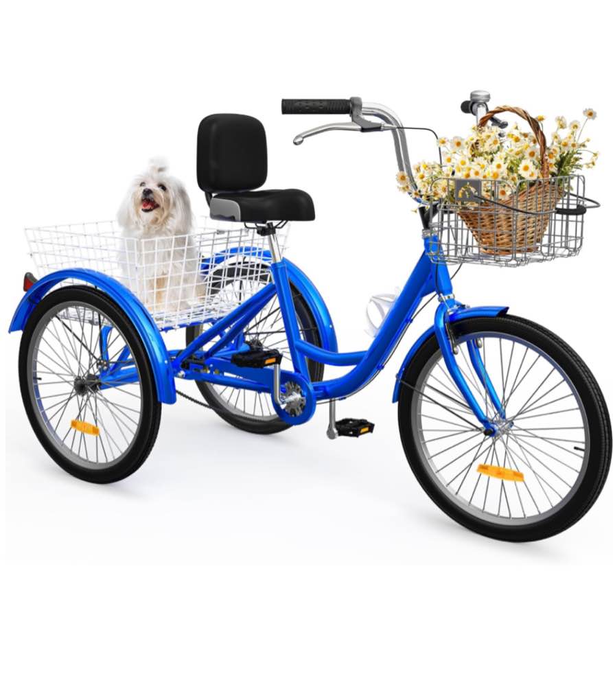 YITAHOME 24 & 26 Inch Adult Tricycle, 1 & 7 Speed 3 Wheel Bikes, Trike Bike for Adults with Removable Baskets, Cruiser Bike for Seniors Women Men Shopping Commute Picnic Outdoor Sports
