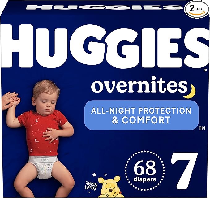 Overnight Diapers Size 7 (41+ lbs), 68 Ct, Huggies Overnites Nighttime Baby Diapers