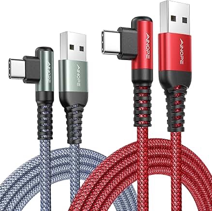 USB C Cable, [2-Pack, 6.6ft] 3.1A Type C Charger Fast Charging Cable Right Angle, Durable Nylon Braided USB C Charging Cable Compatible with Galaxy S10 S9 Plus S21, Note 10 9 LG, Type C Charger