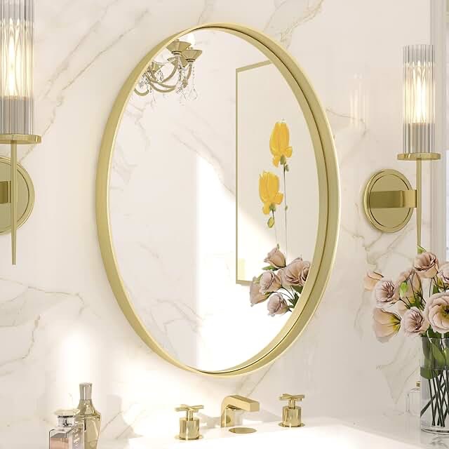 TETOTE Gold Oval Mirror for Bathroom, 22x30 Brushed Brass Framed Oval Wall Mirror for Vanity, Modern Decorative Shatterproof Mirrors for Entryway, Living Room, Bedroom
