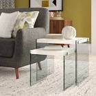 Nesting Table, Set Of 2, Side, End, Accent, Living Room, Bedroom, Tempered Glass, Glossy White