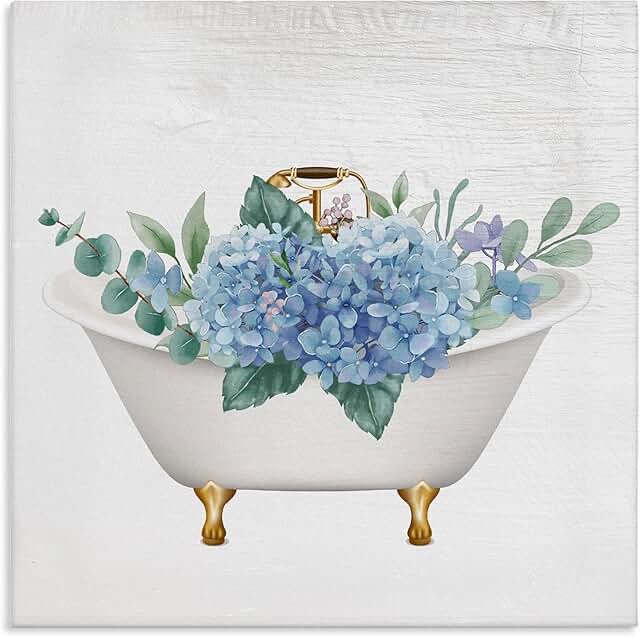 Chic Bathtub Hydrangea Blossoms Canvas Wall Art By Lil' Rue