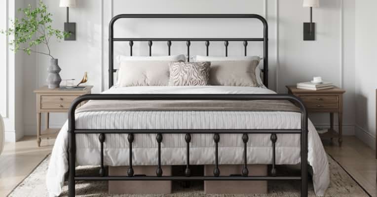 Marple 40 Inch Bed Frame With Headboard And Footboard, No Box Spring Needed Heavy Duty Metal Platform, Premium Steel Slat Mattress Foundation With Storage, Noise Free Iron-Art Bed Frame