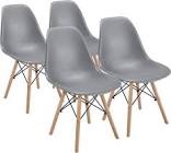 Dining Chairs Modern Side Shell Eiffel DSW Chairs With Beech Wood Legs And Metal Wires For Dining Room Living Room Bedroom Kitchen Lounge Reception, Set Of 4, White