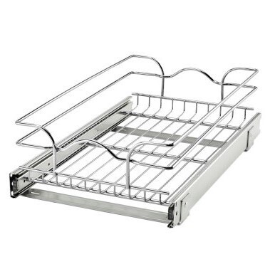 This roll-out drawer/shelf is perfect for mounting under the sink or in a base cabinet on fixed shelves.Bottom mounting slides. Width: 11-3/4" Depth: 22" Height