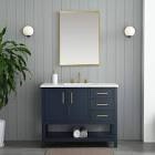Vicini 42 Single Bathroom Vanity Features  2 soft close doors and 1 open shelf  2 solid wood dovetail drawers with full extension drawer glides and 1 flip-down tray.  Modern thin shaker door ...