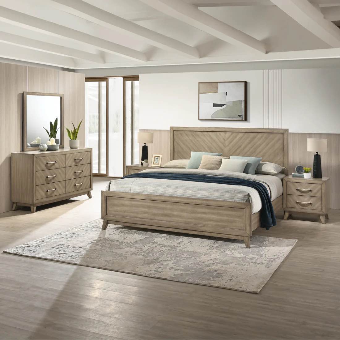Roundhill Furniture Arena Contemporary Wood Bedroom Collection in Antique Gray, INCOMPLETE 